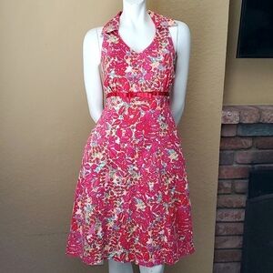 SANGRIA Red Floral Collared Sleeveless Fit & Flare Dress SIZE: 6